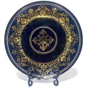 Uchner Kokomo Opalescent Glass Plate #192 Black and Gold 11.75 Inches